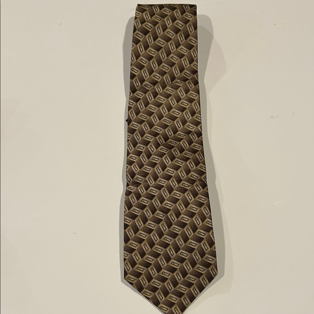 Alberto Cellini 100% Silk Elegant Brown Geometric Men's Tie NWT plus Bow Tie